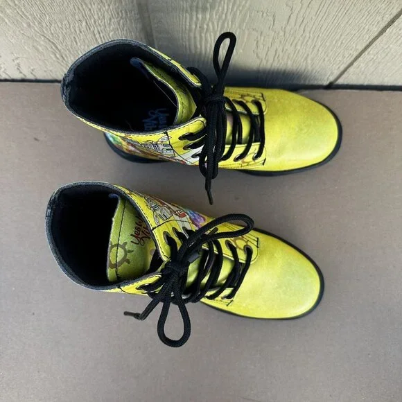 Yes We Vibe Combat Boots Yellow Travel Van Women’s Size 7 EU 38 Vegan Lace Up - Picture 2 of 10